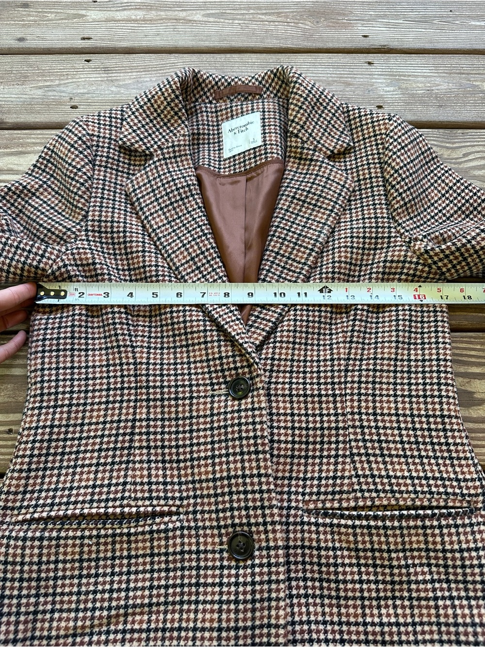 Abercrombie & Fitch Houndstooth Plaid Blazer Jacket Brown Black Women’s Small - Picture 5 of 9